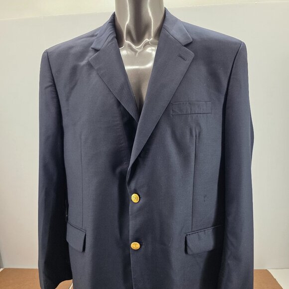 Lauren Ralph Lauren Blazer Men 46R Navy Blue Gold Buttons Sport Coat Preppy Wool - Picture 1 of 12